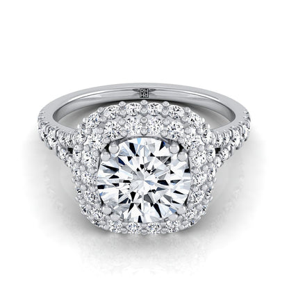 Round Brilliant, Double Halo Split Shank, in 18K White Gold, prong setting | RockHer