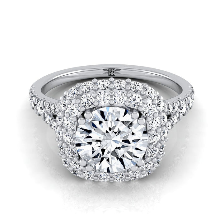 Round Brilliant, Double Halo Split Shank, in 18K White Gold, prong setting | RockHer