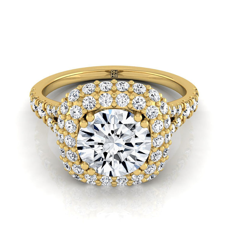 The Betty Double Halo Round Engagement Ring Setting in 18K Yellow Gold