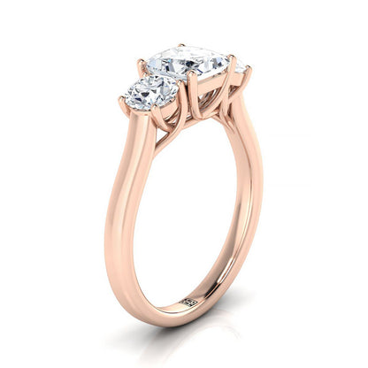 Classic Three Stone Princess, in 14K Rose Gold, pave setting – side profile | RockHer