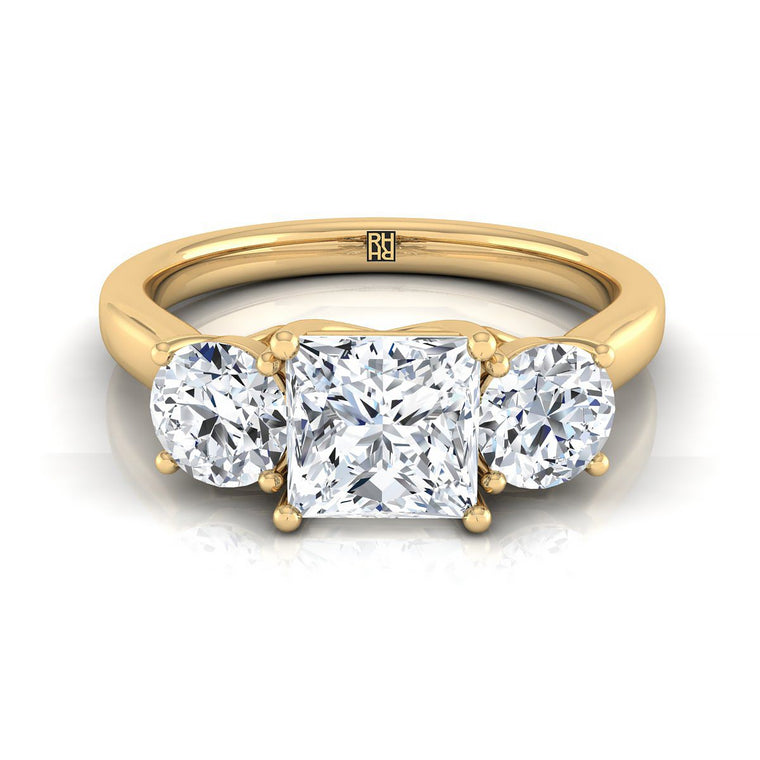 The Natalie Select Three Stone Princess Cut Lab Diamond Engagement Ring in 18K Yellow Gold