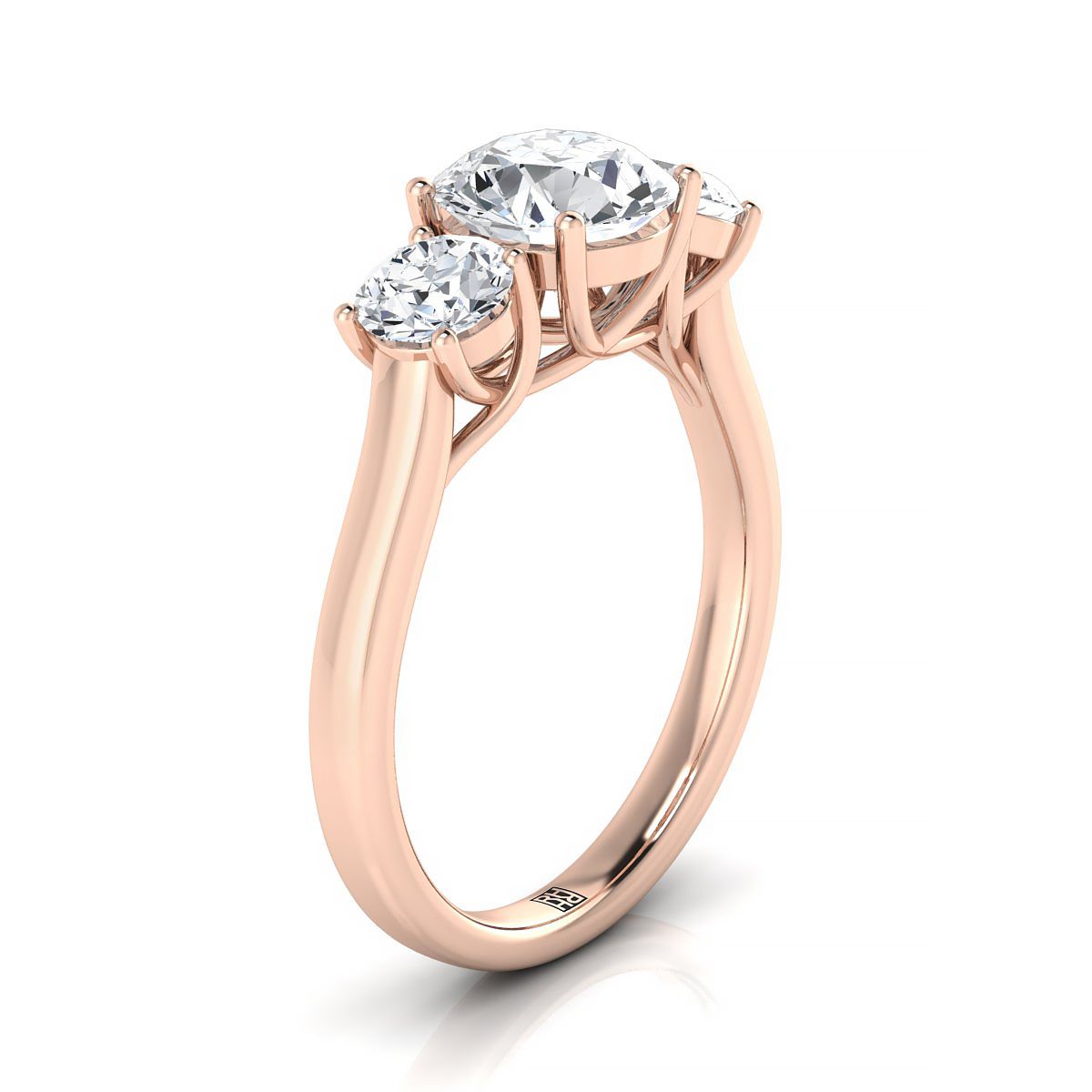 Select Three Stone styling on The Natalie round engagement ring setting | RockHer