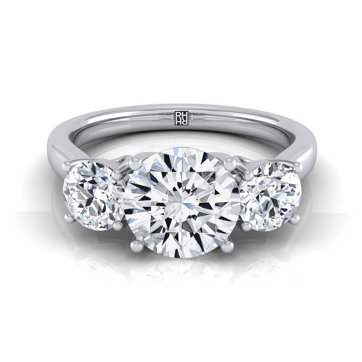 Natalie Select Classic Three Stone Round Lab Diamond Engagement Ring in Platinum | RockHer