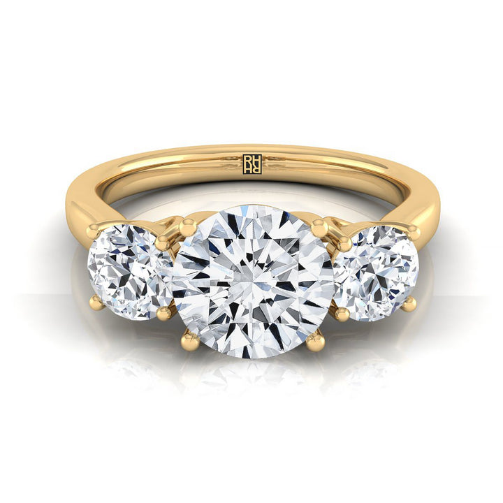 Round Brilliant, Classic Three Stone Round, in 18K Yellow Gold, prong setting | RockHer