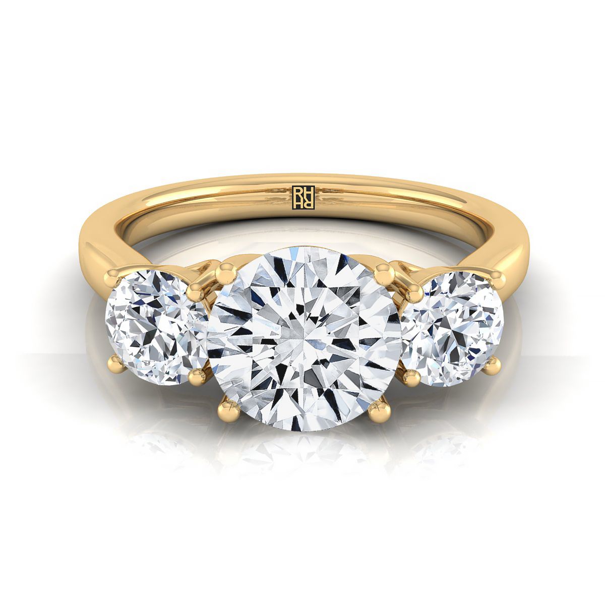 Natalie Select Three Stone Round Lab Diamond Engagement Ring in 18K Yellow Gold | RockHer
