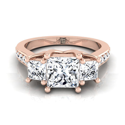 Channel Pavé Three Stone Princess, in 14K Rose Gold, pave setting | RockHer