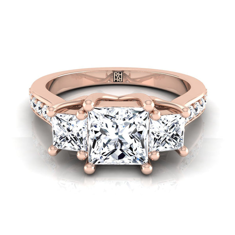 The Avery Select Three Stone Princess Cut Lab Diamond Engagement Ring in 14K Rose Gold