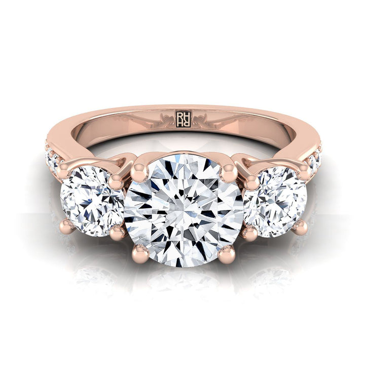 Avery Select Channel Pavé Three Stone Round Lab Diamond Engagement Ring in 14K Rose Gold | RockHer