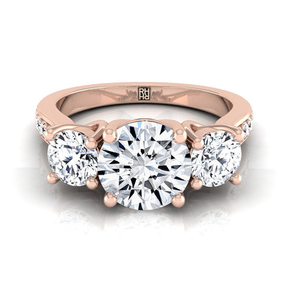 Round Brilliant, Channel Pavé Three Stone, in 14K Rose Gold, pave setting – view 8 | RockHer