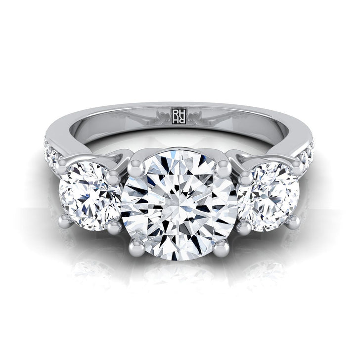 Round Brilliant, Channel Pavé Three Stone, in 18K White Gold, pave setting | RockHer