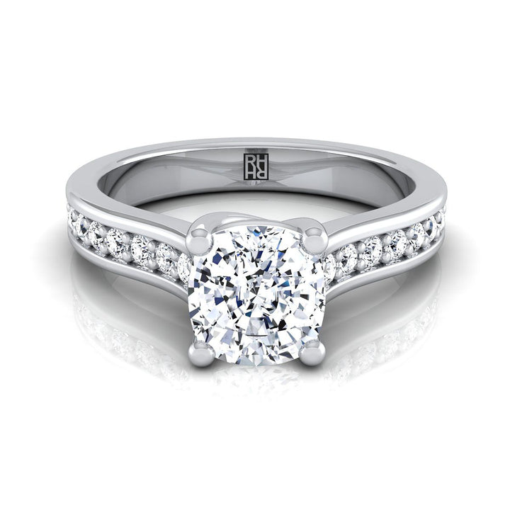 Channel Set Pavé Cushion, in 18K White Gold, pave setting | RockHer