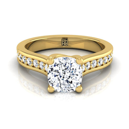Celesta Select Channel Set Cushion Cut Lab Diamond Engagement Ring in 18K Yellow Gold | RockHer