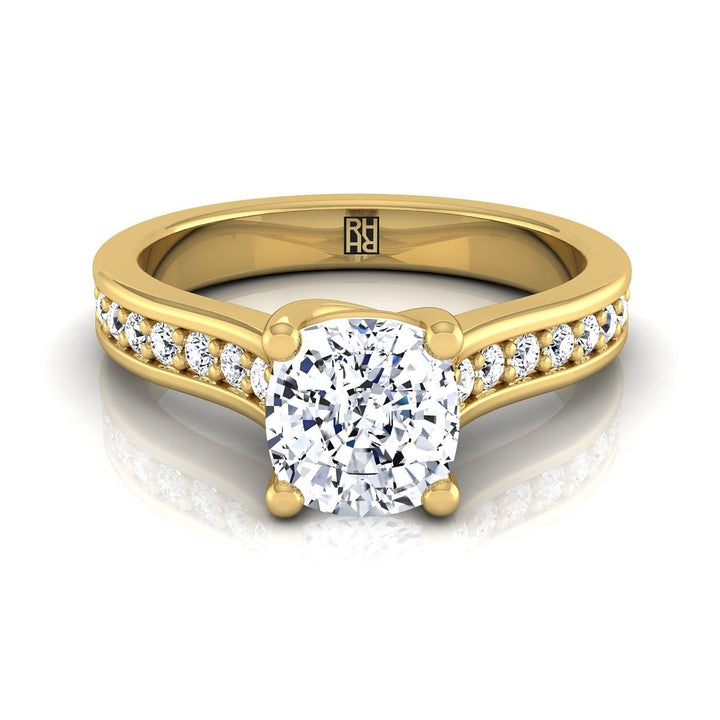 Celesta Select Channel Set Cushion Cut Lab Diamond Engagement Ring in 18K Yellow Gold | RockHer