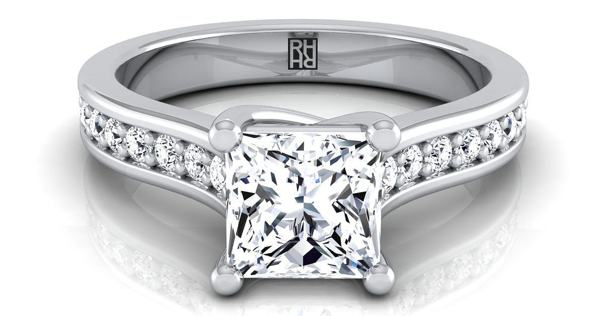 18K White Gold Princess Cut Diamond Channel Set Engagement Ring -1/3ct
