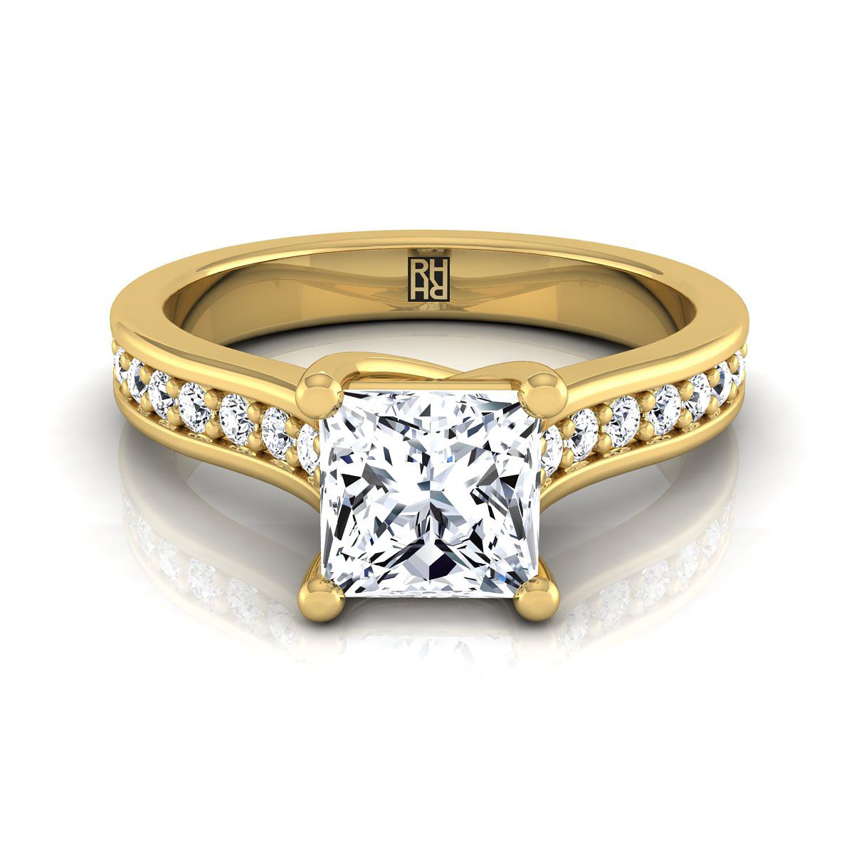 Celesta Select Channel Set Princess Cut Lab Diamond Engagement Ring in 18K Yellow Gold | RockHer