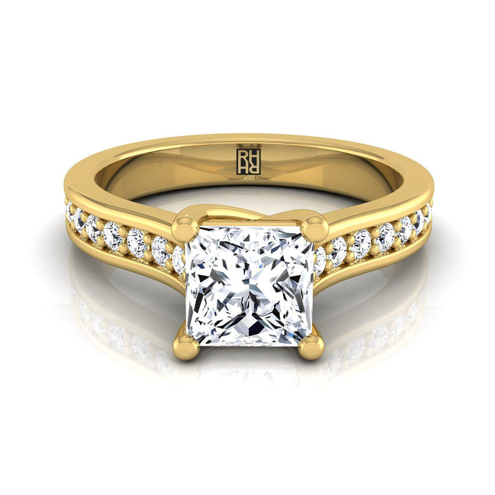 Celesta Select Channel Set Pavé Pr Princess Cut Lab Diamond Engagement Ring in 18K Yellow Gold | RockHer