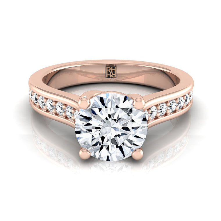 The Celesta Channel Set Pavé Round Engagement Ring Setting in 14K Rose Gold