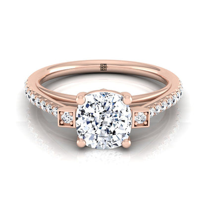 Delicate Split Shank Pavé Cushion, in 14K Rose Gold, pave setting | RockHer
