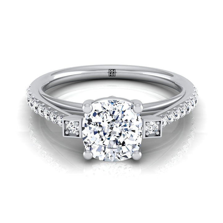 Delicate Split Shank Pavé Cushion, in 18K White Gold, pave setting | RockHer