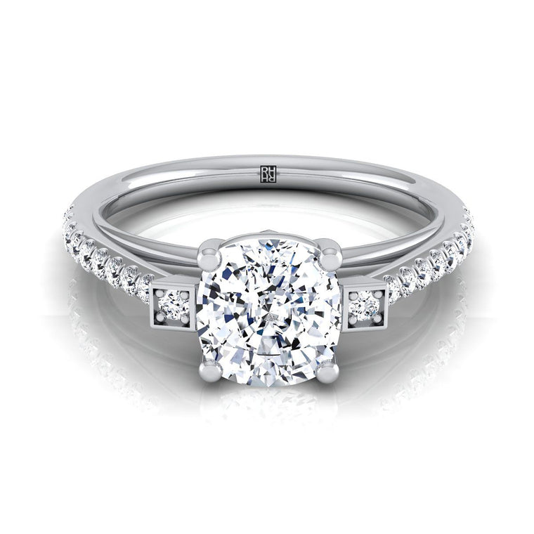 The Demi Delicate Split Shank Pavé Cushion Cut Engagement Ring Setting in 18K White Gold