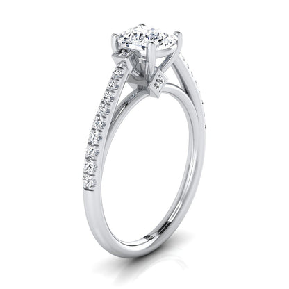 Delicate Split Shank Pavé Cushion, in 18K White Gold, pave setting – side profile | RockHer