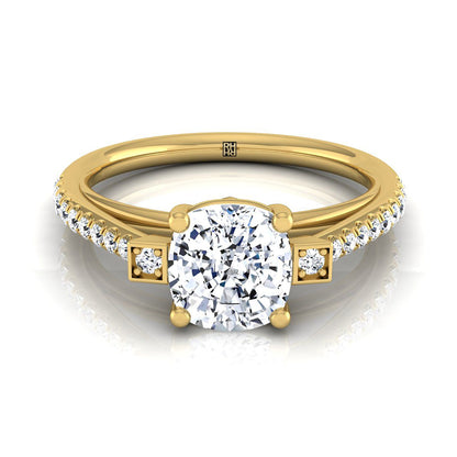 Delicate Split Shank Pavé Cushion, in 18K Yellow Gold, pave setting | RockHer