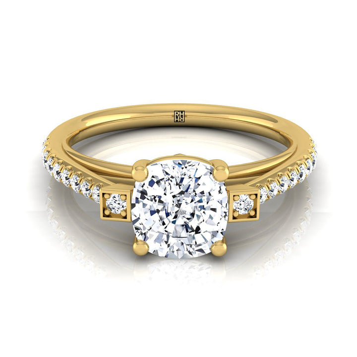 Delicate Split Shank Pavé Cushion, in 18K Yellow Gold, pave setting | RockHer