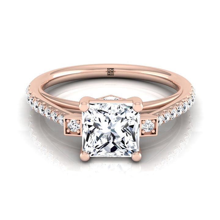 Delicate Split Shank Pavé Princess, in 14K Rose Gold, pave setting | RockHer