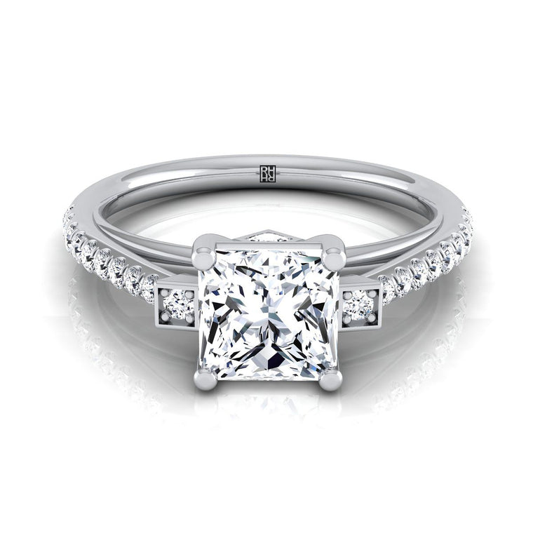 The Demi Delicate Split Shank Pavé Princess Cut Engagement Ring Setting in 18K White Gold