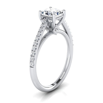 Delicate Split Shank Pavé Princess, in Platinum, pave setting – side profile | RockHer