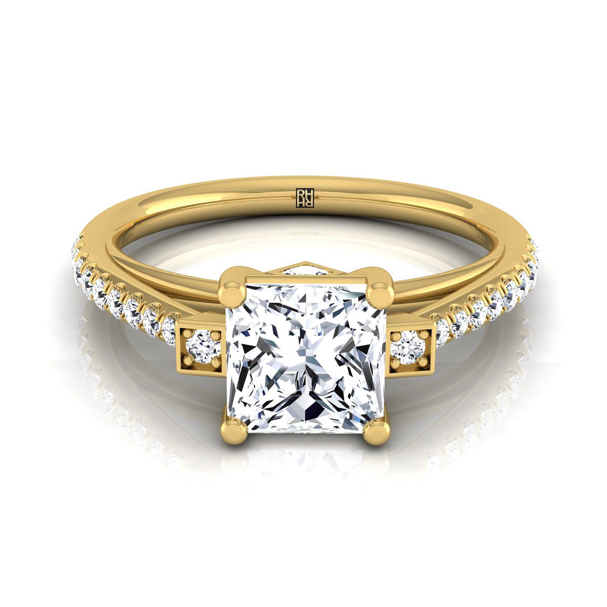 Demi Select Delicate Split Shank Pavé Princess Cut Lab Diamond Engagement Ring in 18K Yellow Gold | RockHer
