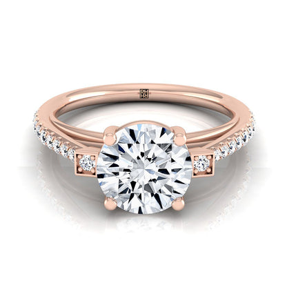 Round Brilliant, Delicate Split Shank Pavé, in 14K Rose Gold, pave setting | RockHer