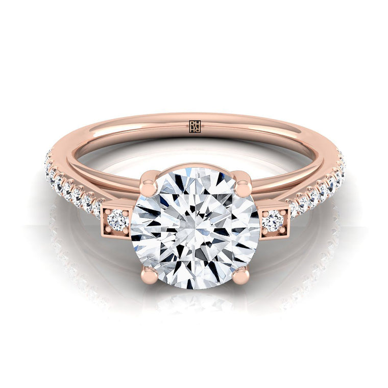 The Demi Delicate Split Shank Pavé Round Engagement Ring Setting in 14K Rose Gold