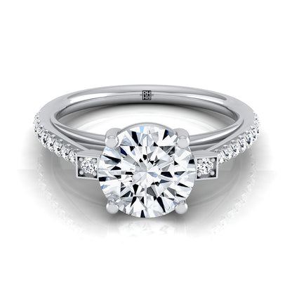 Round Brilliant, Delicate Split Shank Pavé, in 18K White Gold, pave setting | RockHer