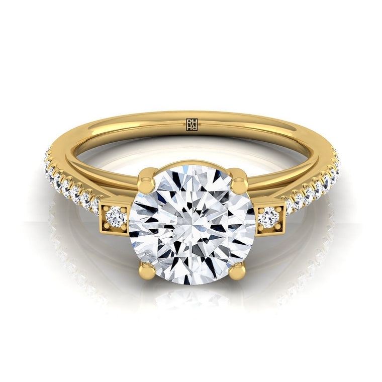 The Demi Delicate Split Shank Pavé Round Engagement Ring Setting in 18K Yellow Gold