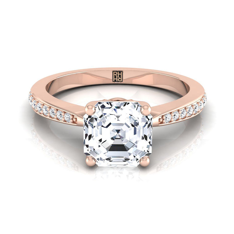 The Carrie Pavé Asscher Cut Engagement Ring Setting in 14K Rose Gold