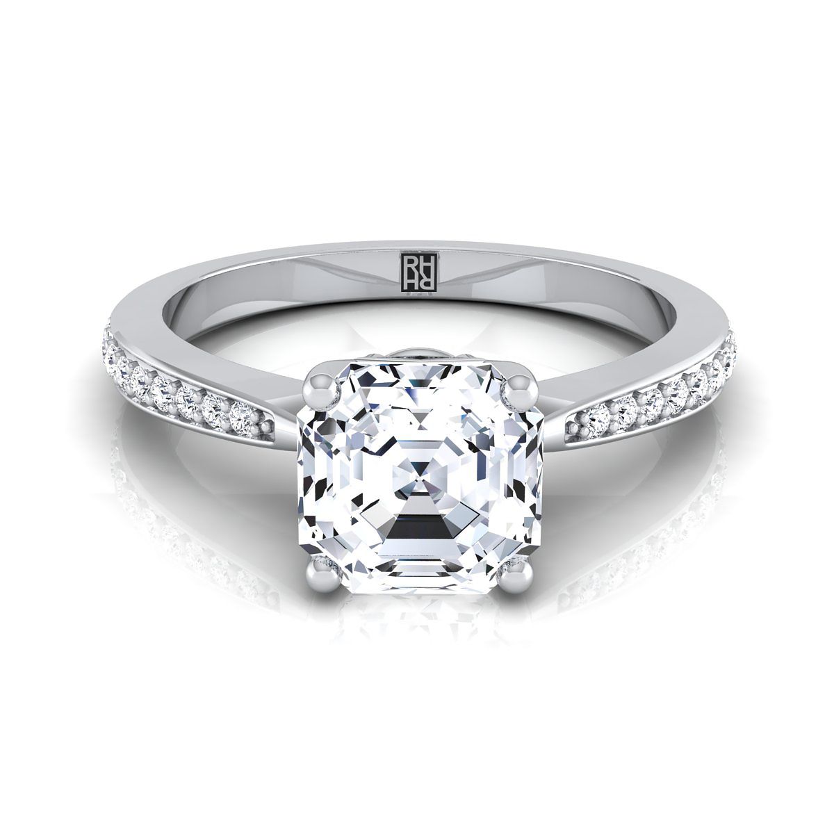 The Carrie asscher engagement ring setting in 18K White Gold | RockHer