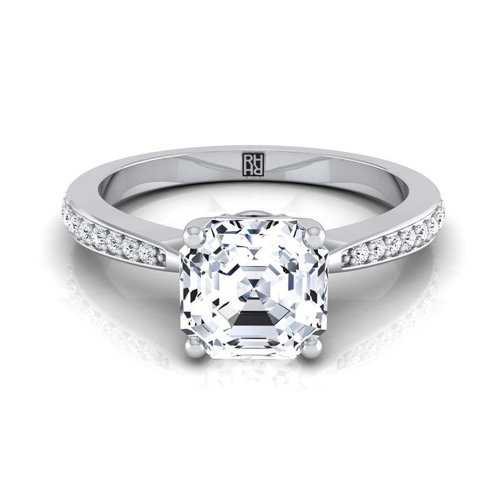 Tapered Pavé Asscher, in 18K White Gold, pave setting | RockHer