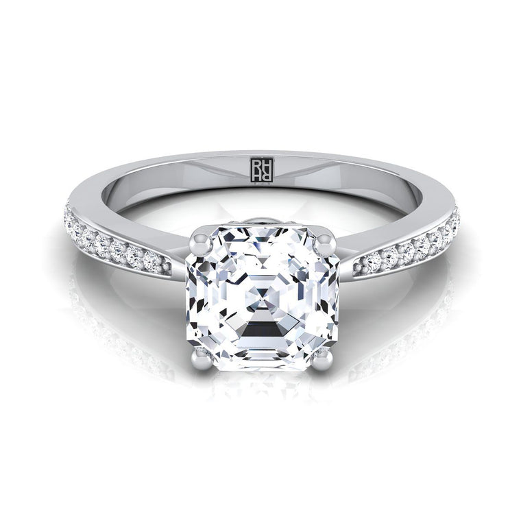 The Carrie Pavé Asscher Cut Engagement Ring Setting in 18K White Gold