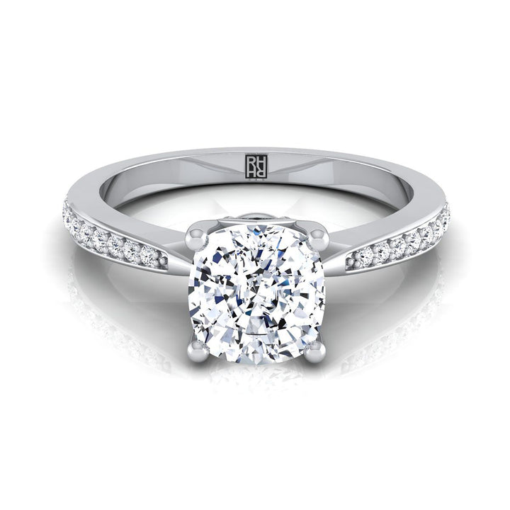 Tapered Pavé Cushion, in 18K White Gold, pave setting | RockHer