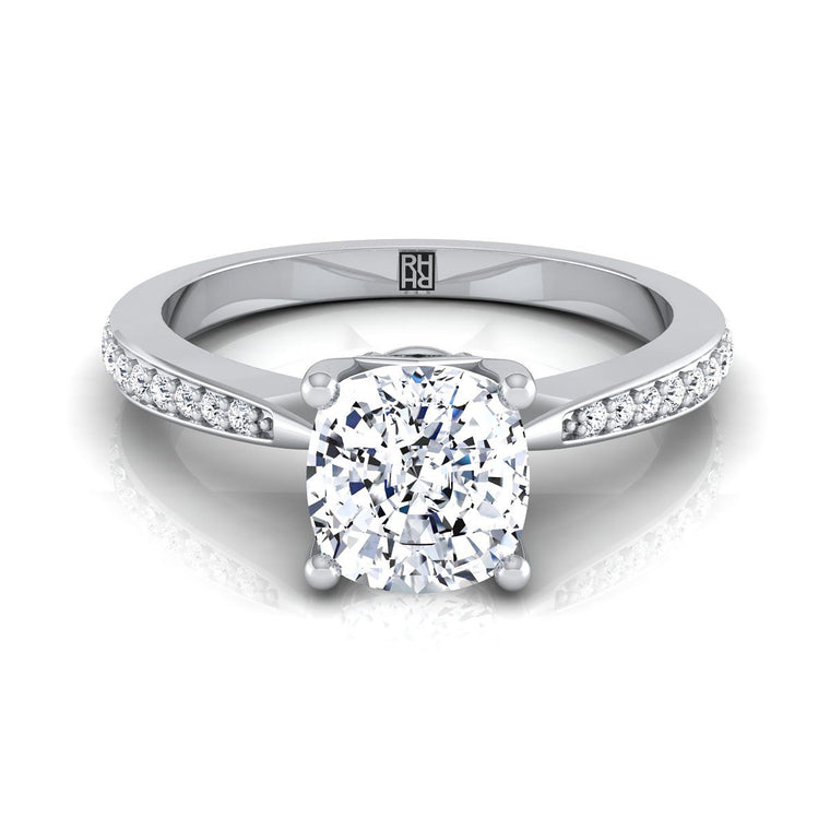 The Carrie Pavé Cushion Cut Engagement Ring Setting in 18K White Gold