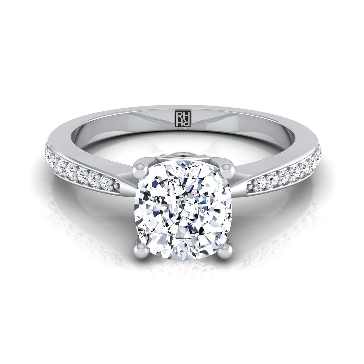 The Carrie cushion engagement ring setting in 18K White Gold | RockHer