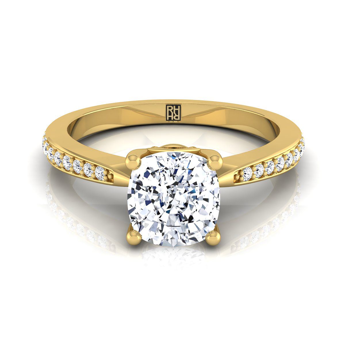 Carrie Select Pavé Cushion Cut Lab Diamond Engagement Ring in 18K Yellow Gold | RockHer