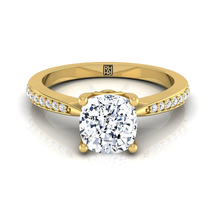 Carrie Select Pavé Cushion Cut Lab Diamond Engagement Ring in 18K Yellow Gold | RockHer