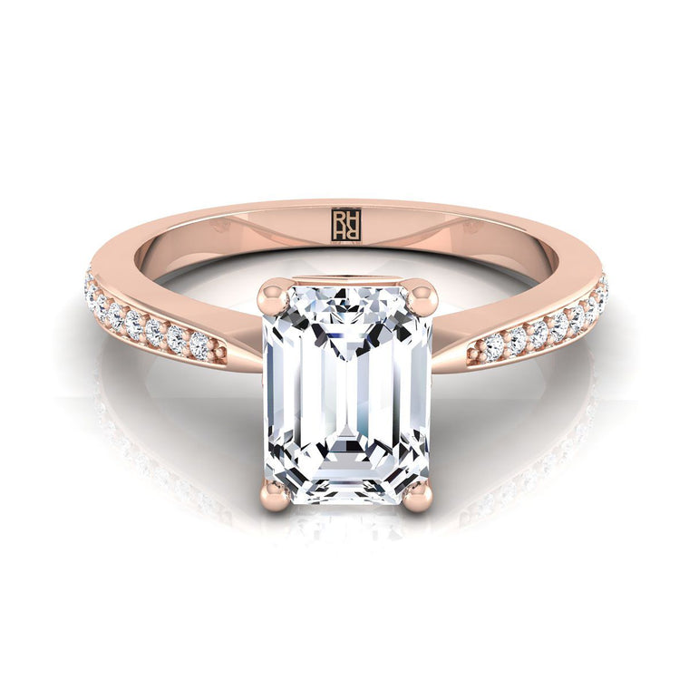 The Carrie Pavé Emerald Cut Engagement Ring Setting in 14K Rose Gold