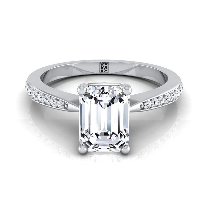 European Cut, Tapered Pavé Emerald, in 18K White Gold, pave setting | RockHer