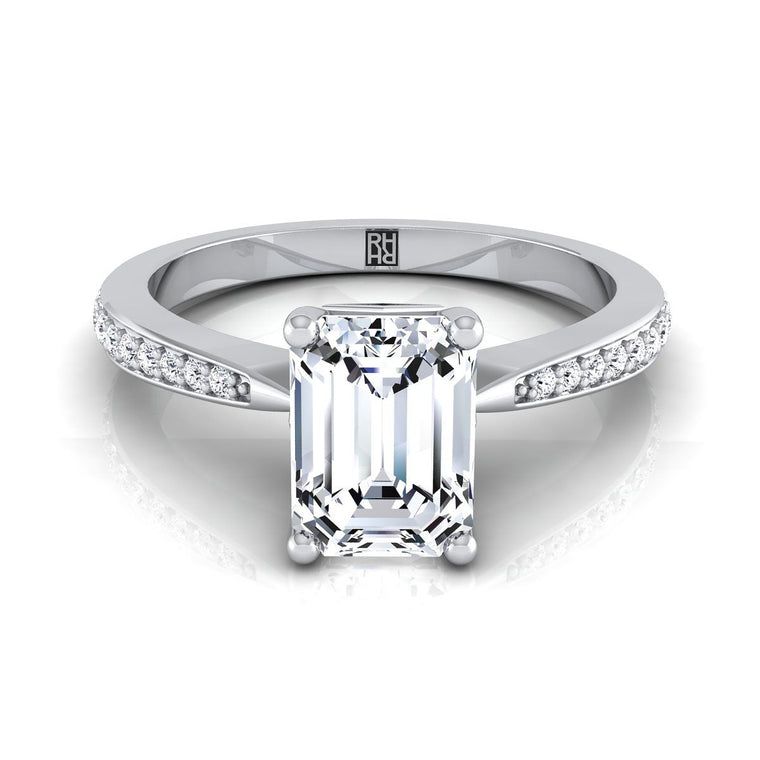 The Carrie Select Pavé Emerald Cut Lab Diamond Engagement Ring in 18K White Gold