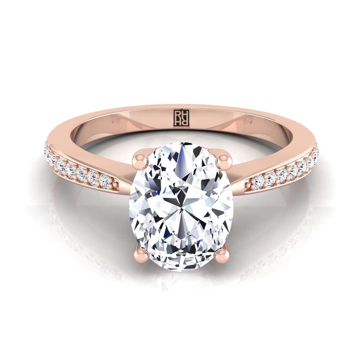 Carrie Select tapered pavé oval oval ring in 14K Rose Gold — view — RockHer