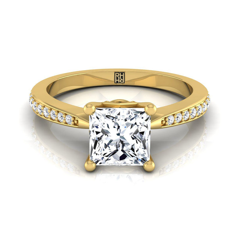 The Carrie Pavé Princess Cut Engagement Ring Setting in 18K Yellow Gold
