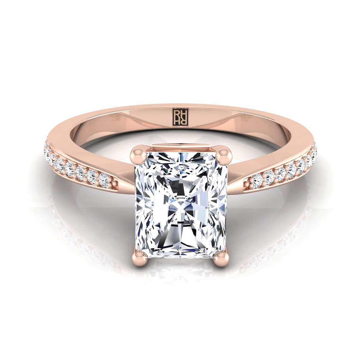 The Carrie radiant engagement ring setting in 14K Rose Gold | RockHer
